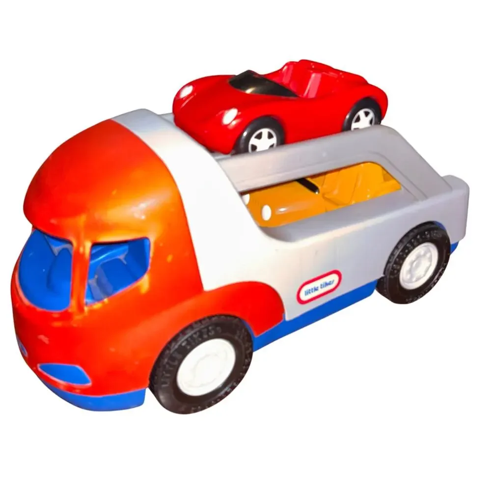 Vintage Little Tikes toy car hauler carrier semi truck with two cars